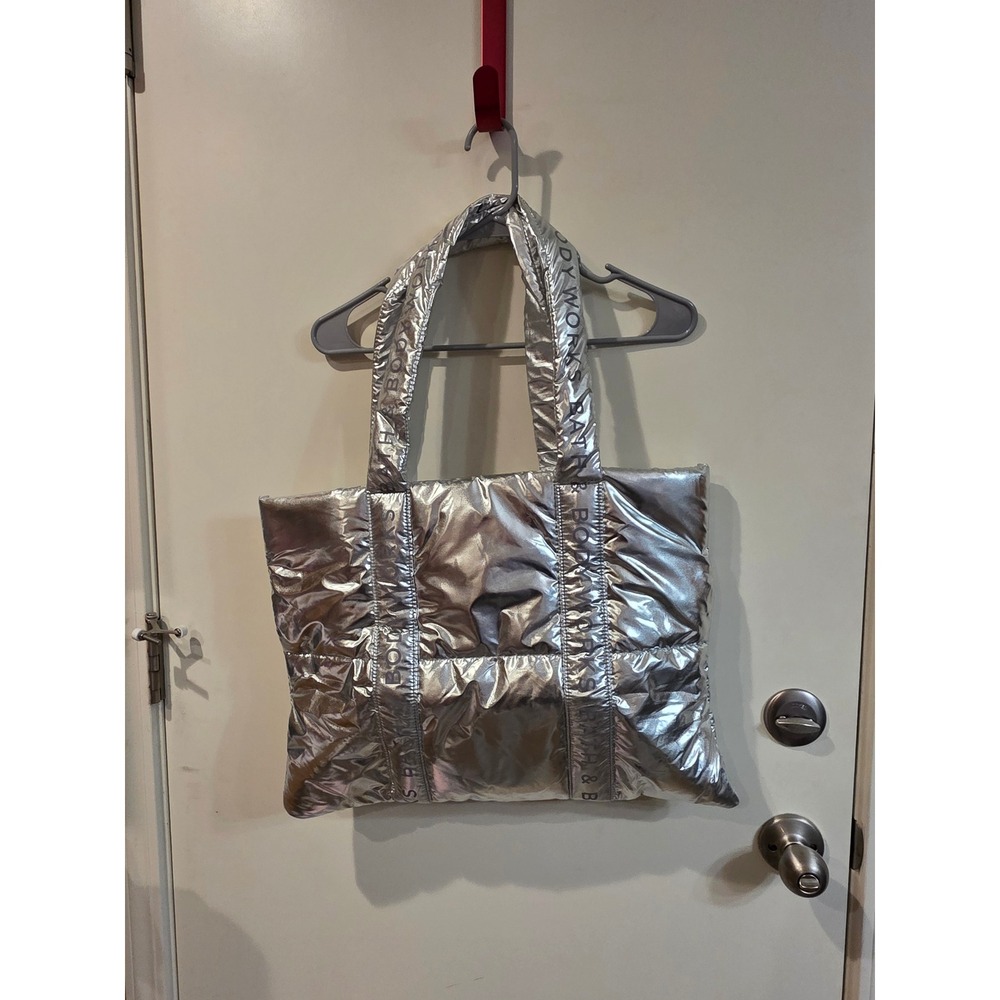 Bath & Body Works Metallic Silver Puffer Tote Bag